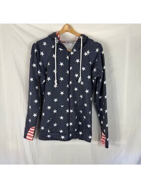 Michelle Mae Patriotic Zip Up Hoodie Sz Small Women's Blue Red Stars